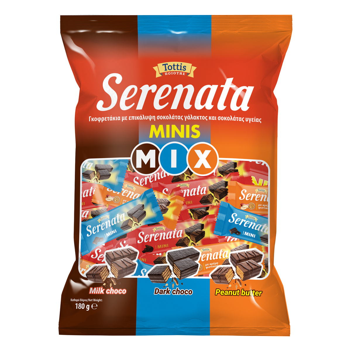 Serenata Minis Mix Γκοφρετάκια Με Σοκολάτα Γάλακτος & Σοκολάτα Υγείας 180 gr